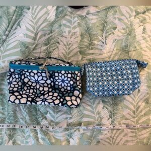 Modella - 2-piece blue, white & black print set of Make-up/Travel bags